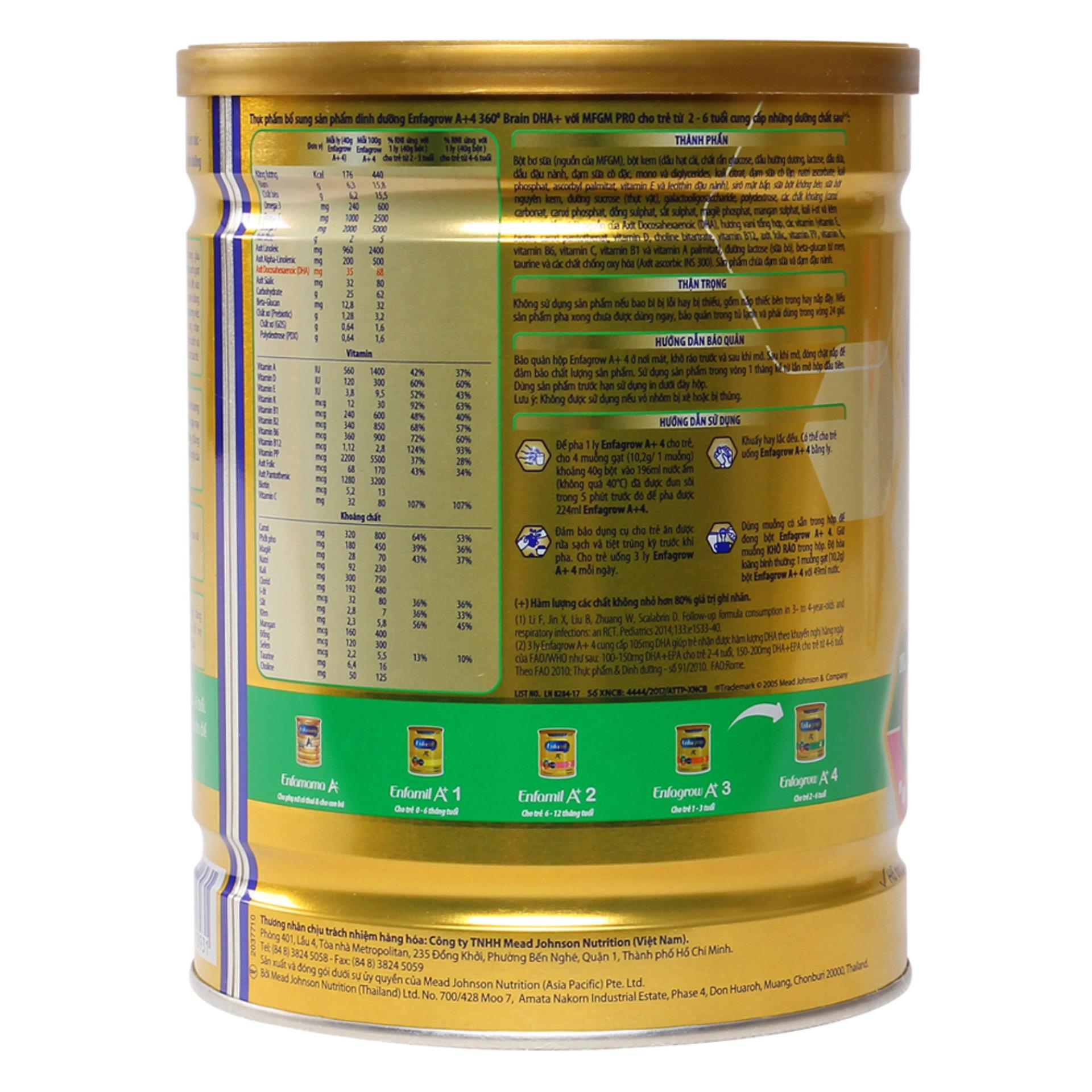 Sữa bột Enfagrow A+ 4 DHA+ và MFGM 900g
