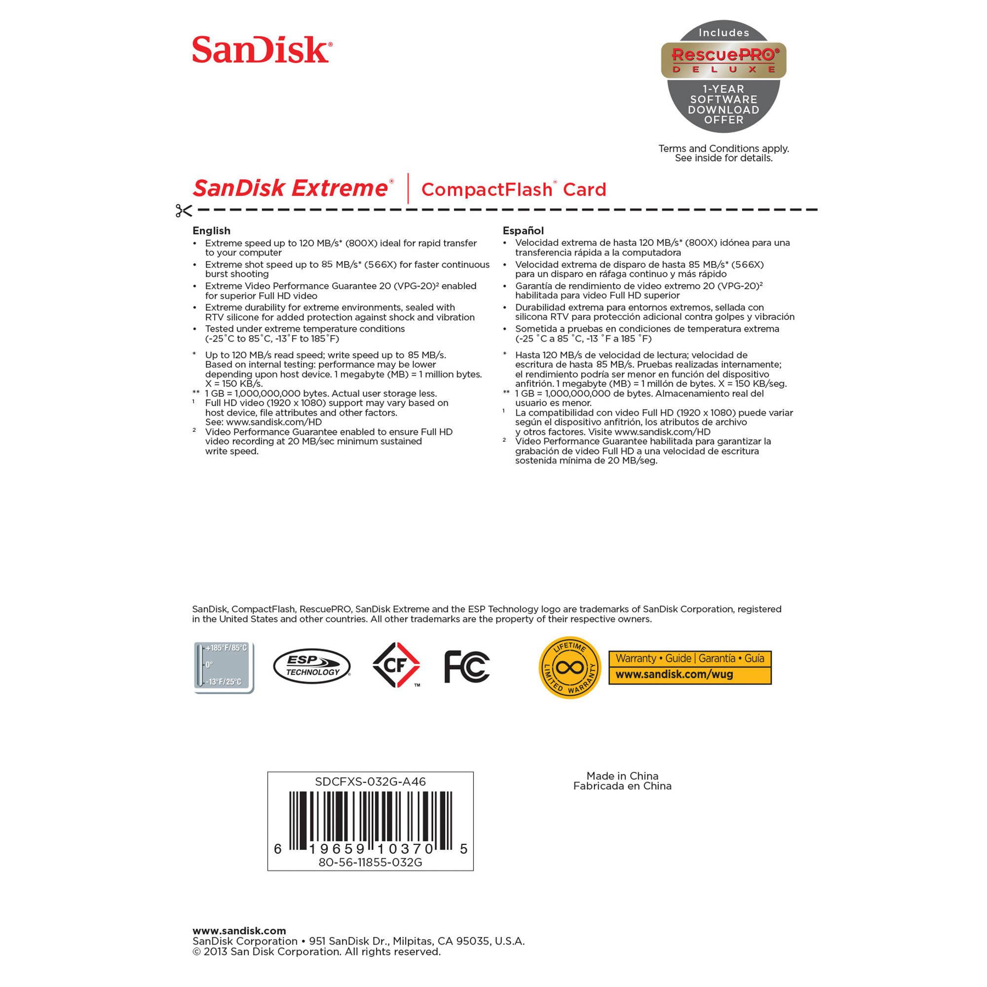 Thẻ Nhớ CF (CompactFlash) SanDisk Extreme 64GB 800X~120MB/s (SDCFXS-064G-A46)
