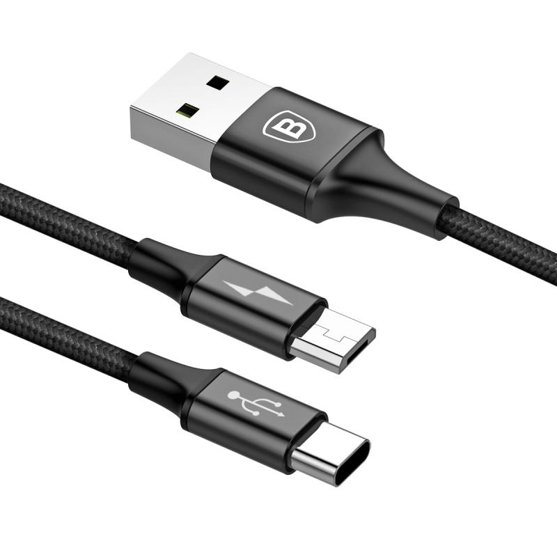 Cáp sạc 2 đầu (Micro USB + Type C) 3A - Hiệu basus