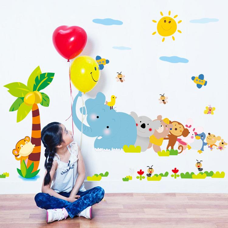 Decal dán tường khỉ con voi con cho bé AY7261-kiddecals Có sẵn keodán trên mọi bề mặt