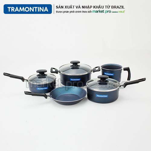 Tramontina - Bộ nồi nhôm 5 món chống dính nhập khẩu cao cấp màu xanh có hoạ tiết