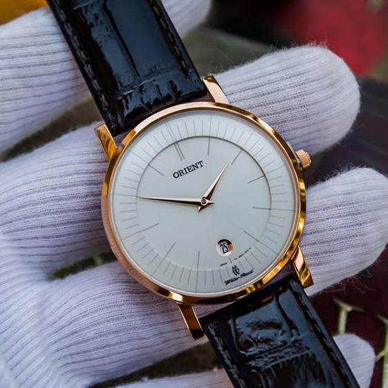 Orient Quartz Slimline Rose Gold Leather - FGW0100CW0