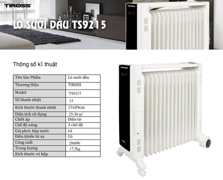 Máy sưởi dầu 15 thanh Tiross TS9215