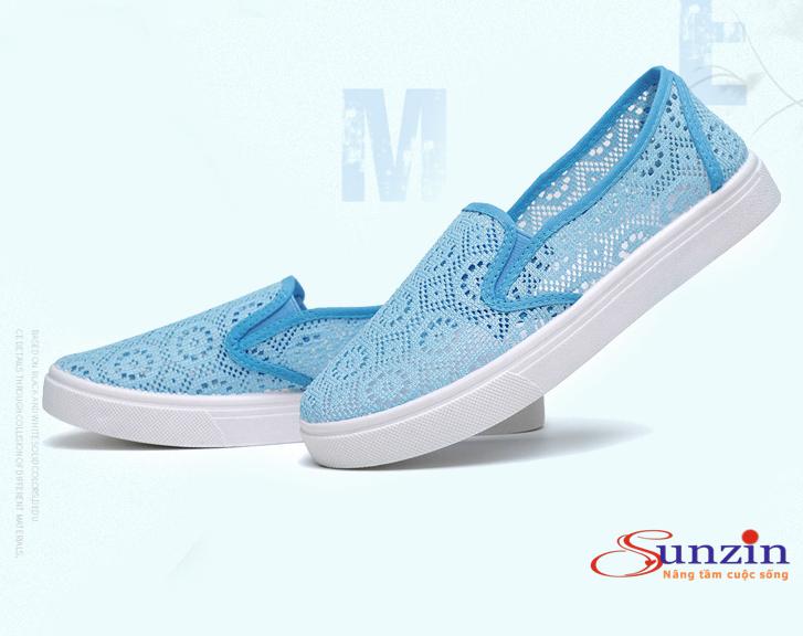 Giày lười ren nữ thoáng chân (xanh) size từ 35-40