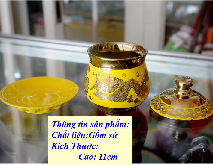 [HCM]Ly nước thờ cúng rồng vàng 3D cao 10cm