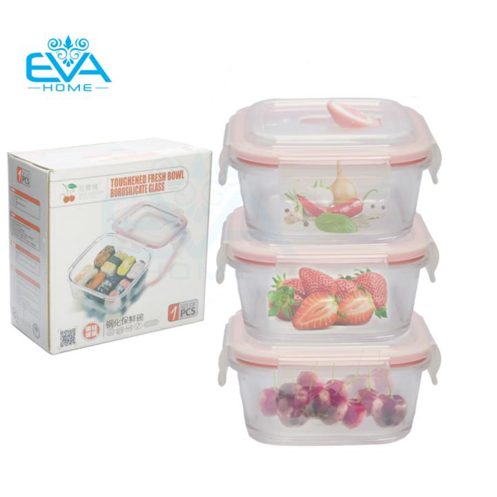 Bộ 3 hộp thuỷ tinh đựng thực phẩm 380ml nắp gài