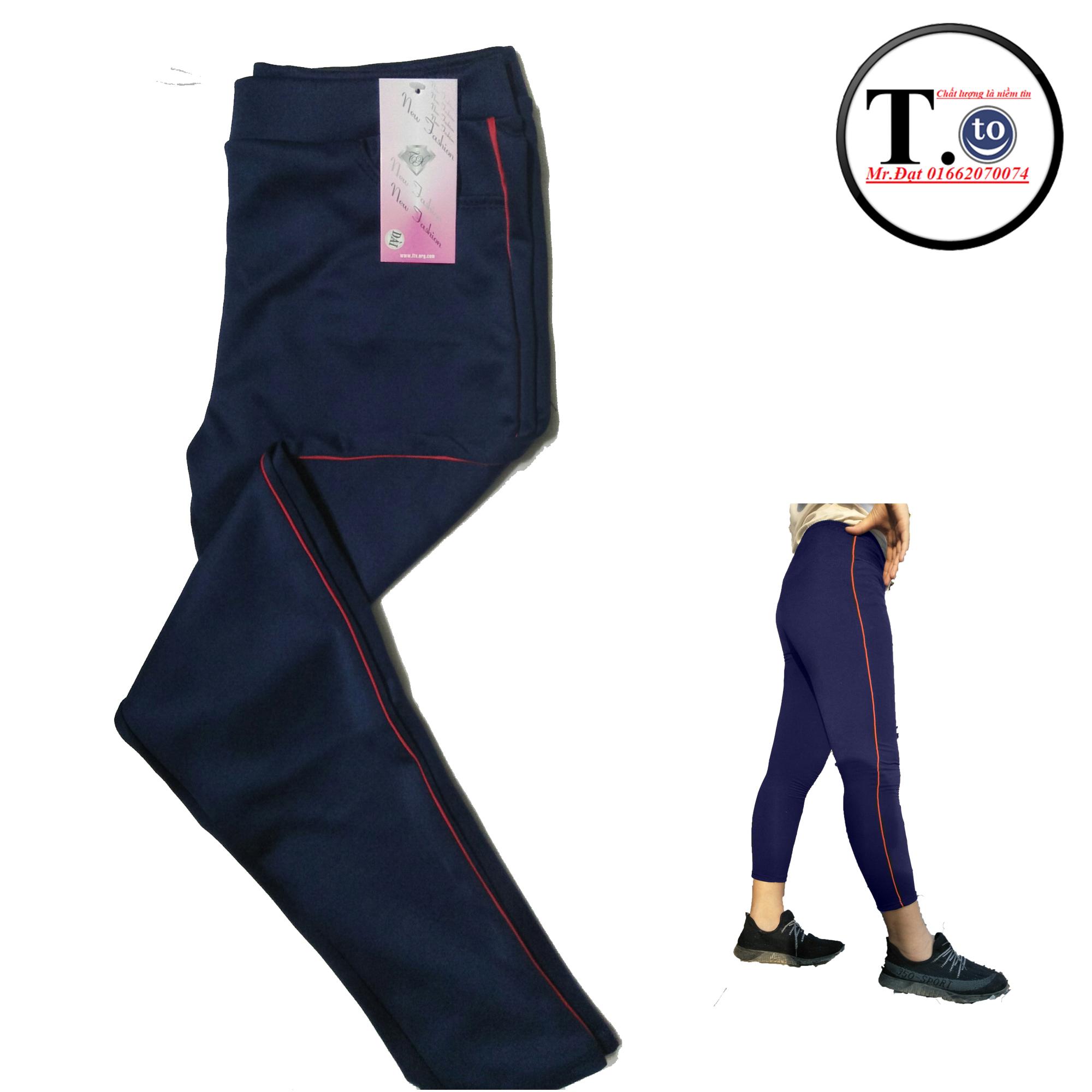 [HCM]Quần thun nữ - legging màu XANH ĐEN 5 VIỀN (Ôm body quần màu xanh đen viền sọc màu Đỏ - trắng - cam - xanh - hông)