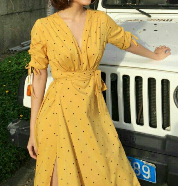 Đầm maxi chấm bi xẻ đùi vải lụa co giãn các màu - 086 - MultiColor Maxi Dress