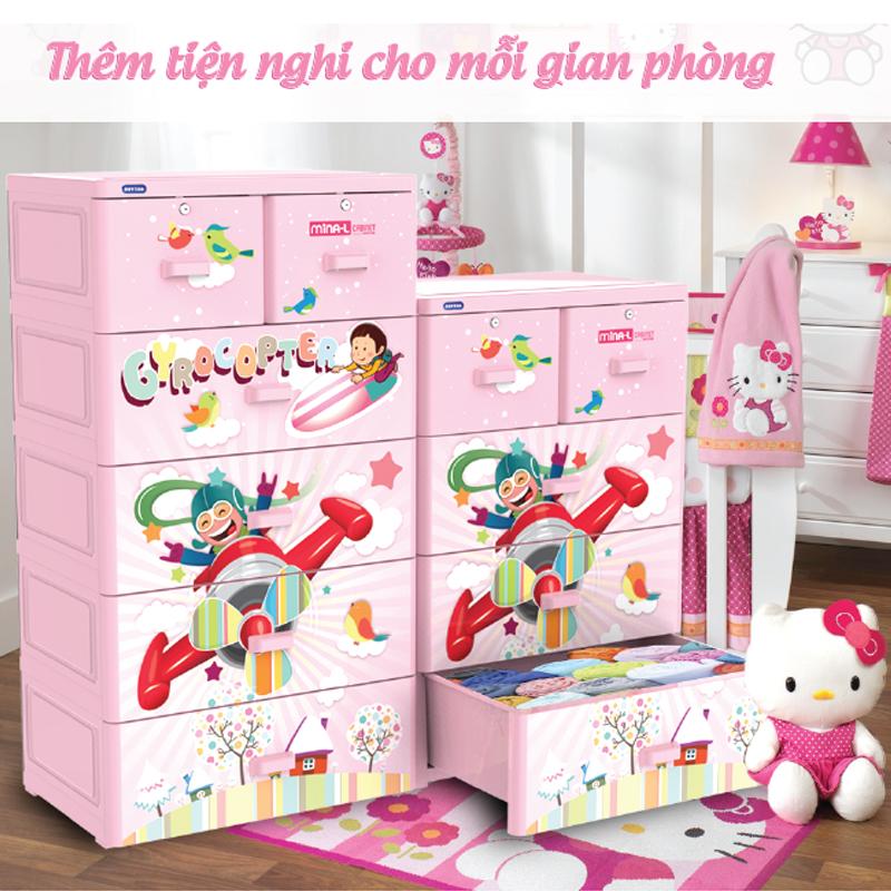 Tủ nhựa cao cấp Duy Tân MINA-L 5 tầng ( Hồng Máy bay )