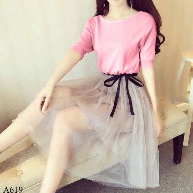 SÉT ÁO+VÁY LƯỚI