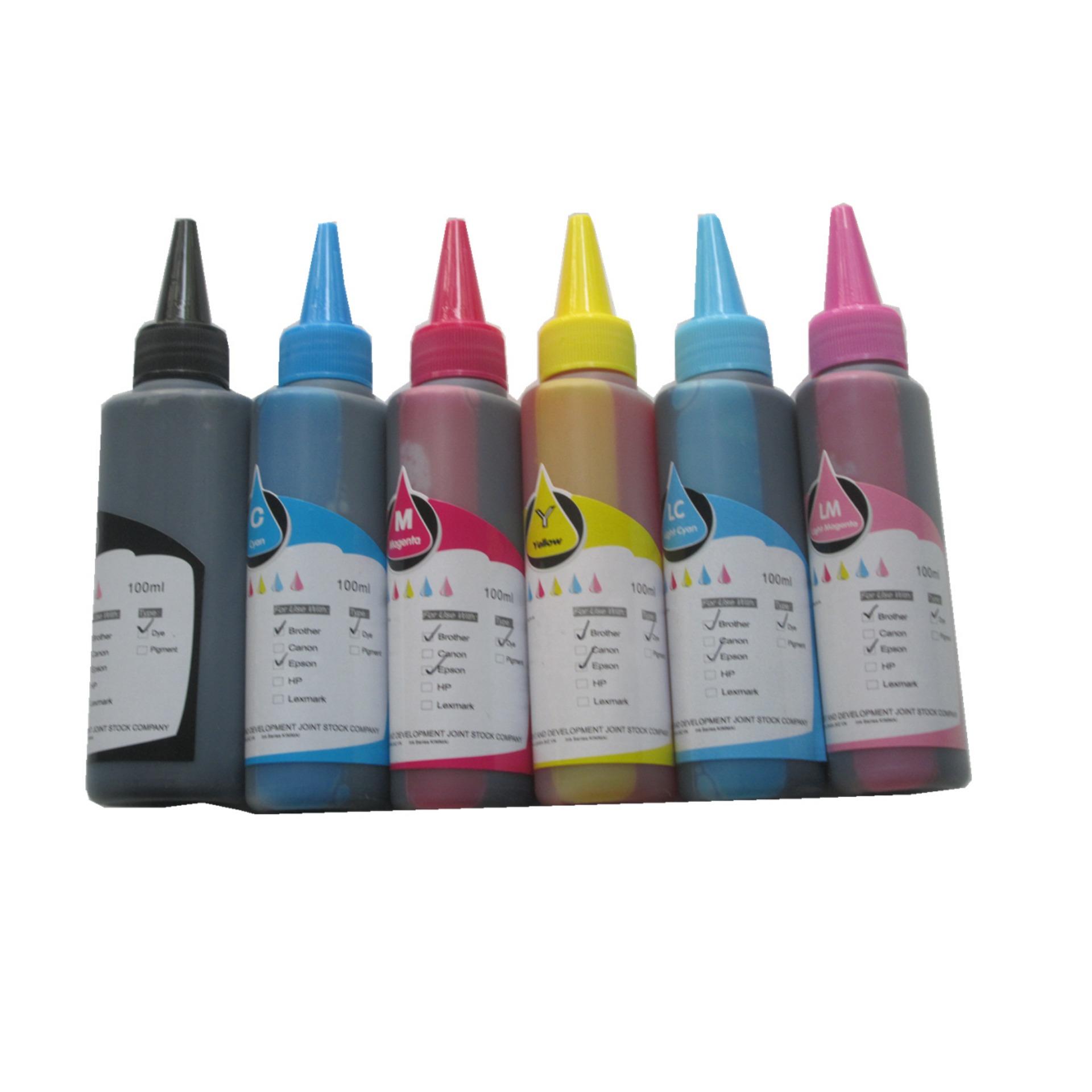 Mực in phun 6 màu - đen, xanh, xanh nhạt, đỏ, đỏ nhạt, vàng Kim Mai cho máy in Epson T60, T50, T30