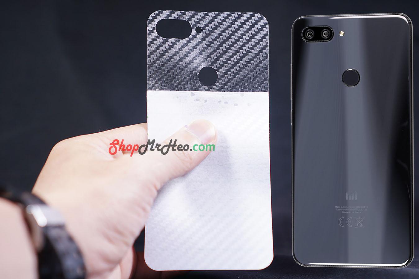 Bộ 3 skin dán mặt lưng vân 3d xiaomi mi 8 lite