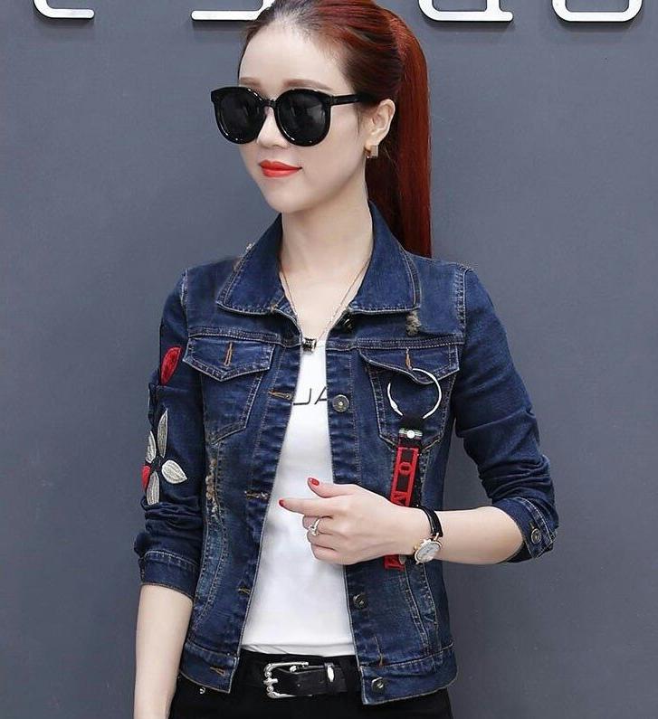 Áo khoác jean nữ thêu hoa cao cấp