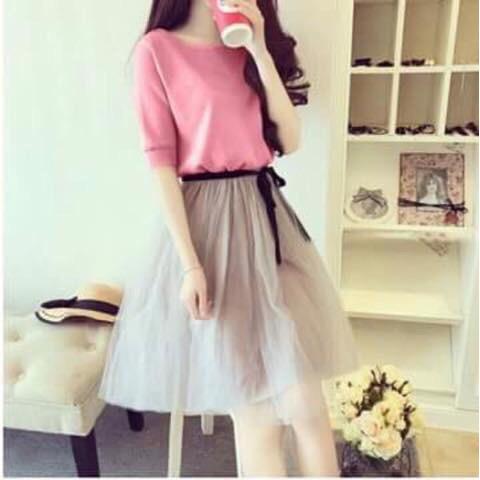 Sét áo và váy lưới xòe fashionlyly