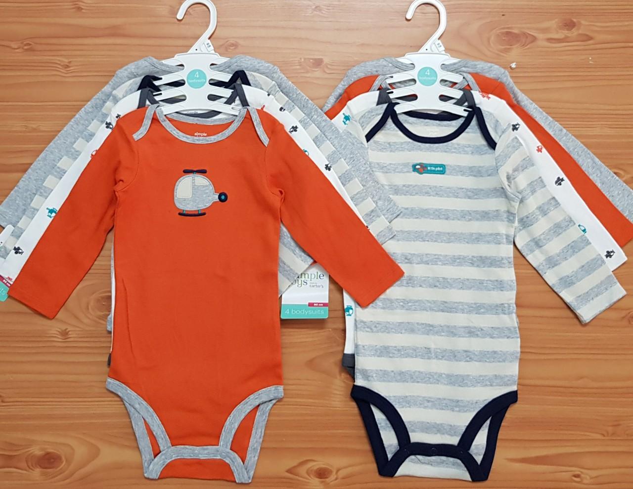 Set 4 bộ đồ liền thân bodysuit tay dài cho bé trai