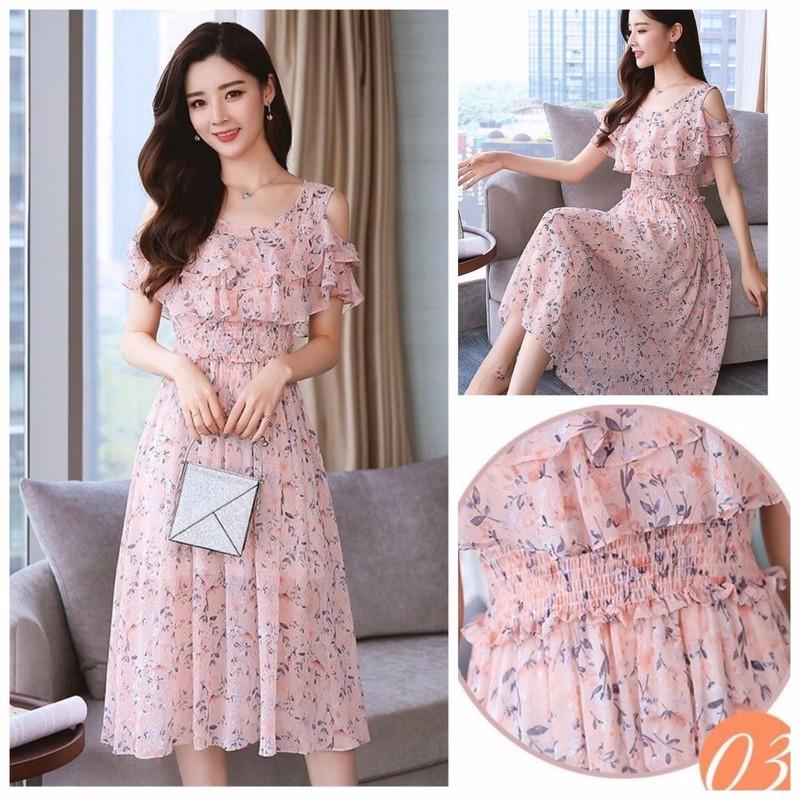 [HCM]  ĐẦM XÒE HỌA TIẾT HOA THANH LỊCH BY4335-A (HỒNG)