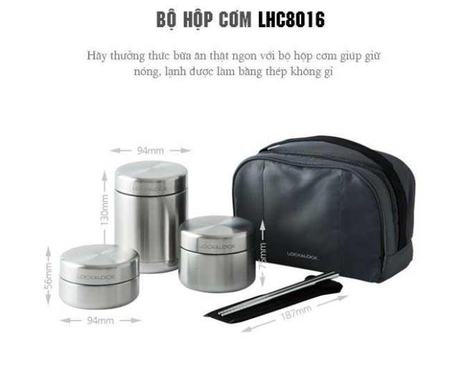 Hộp cơm giữ nhiệt inox kèm đũa và túi giữ nhiệt Lock&Lock LHC8016