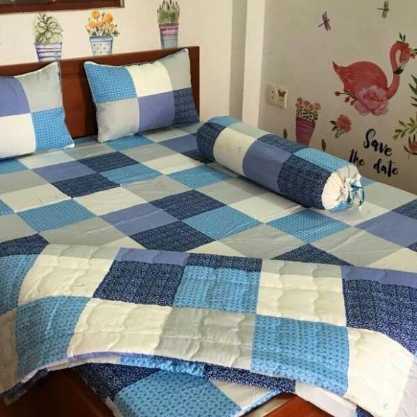 Bộ Drap Cotton Thắng Lợi 1.8m*2mKèm Mền Chần Gòn Mẫu LIU 01