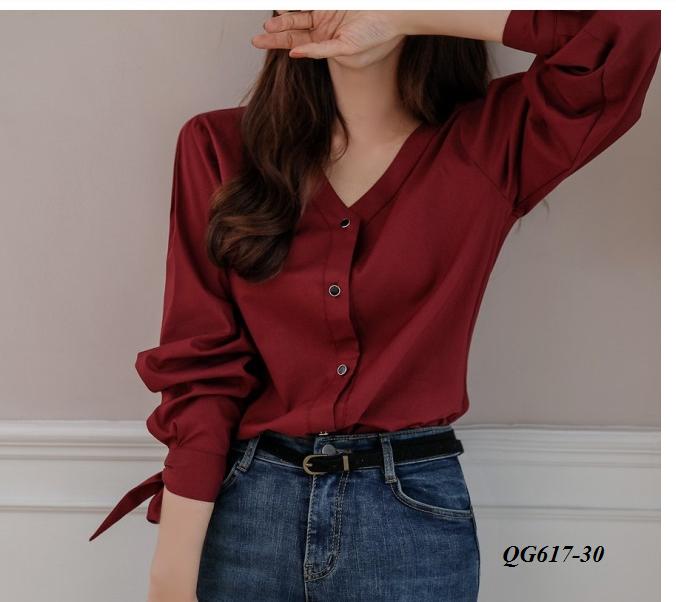 ÁO SƠ MI CỔ V DÂY NƠ RỜI - SIZE S-6XL