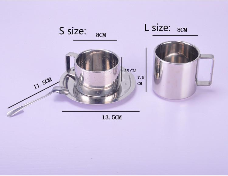 Combo cốc uống coffe giữ nhiệt bằng 2 lớp inox 304, combo gồm cốc + đĩa + thìa