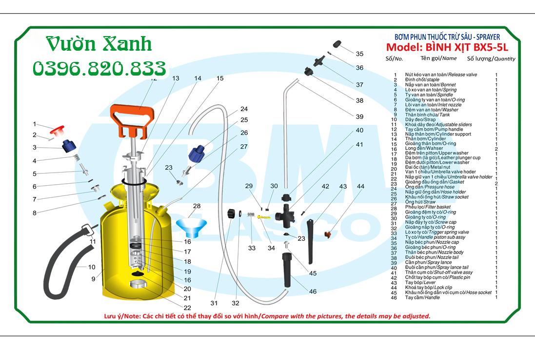 Bình phun xịt tưới 5 lít Bình Minh