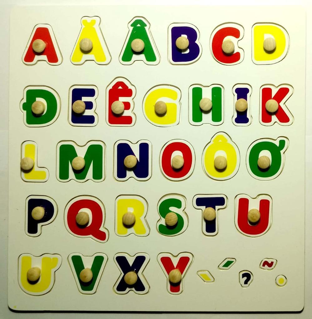 Bảng gỗ học chữ cái Tiếng Việt KAMItoy - Có Núm - Chữ Thường hoặc Chữ Hoa