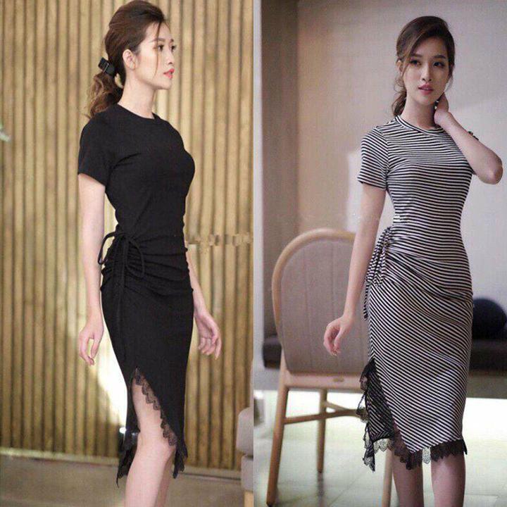 Đầm Body Phối Ren QNF133 (Đen)