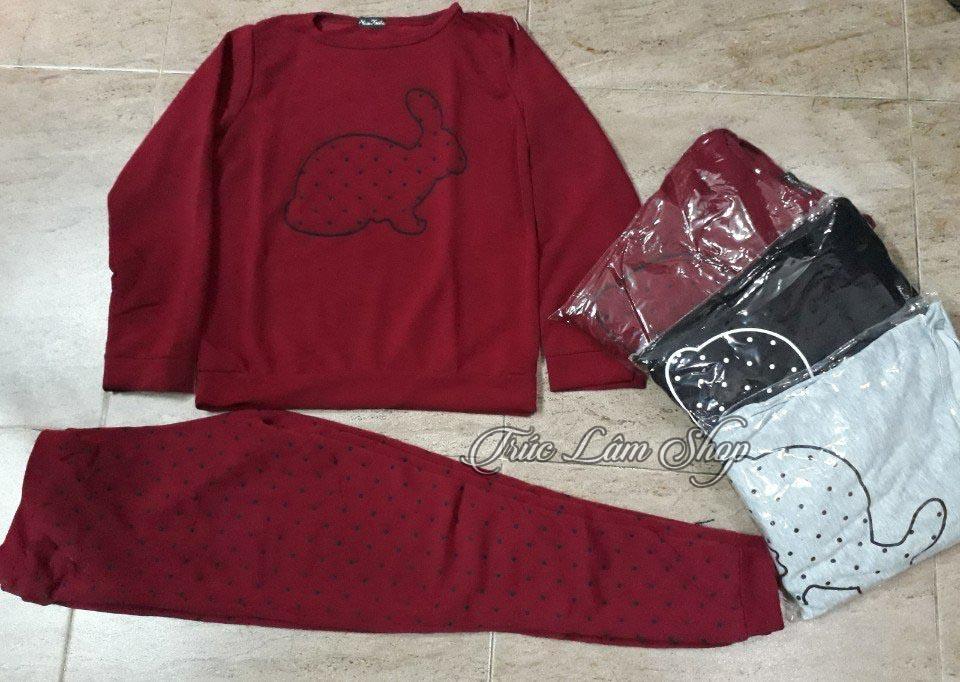 Set Bộ Thun Tay Dài Chấm Bi Hình Thỏ Dễ Thương