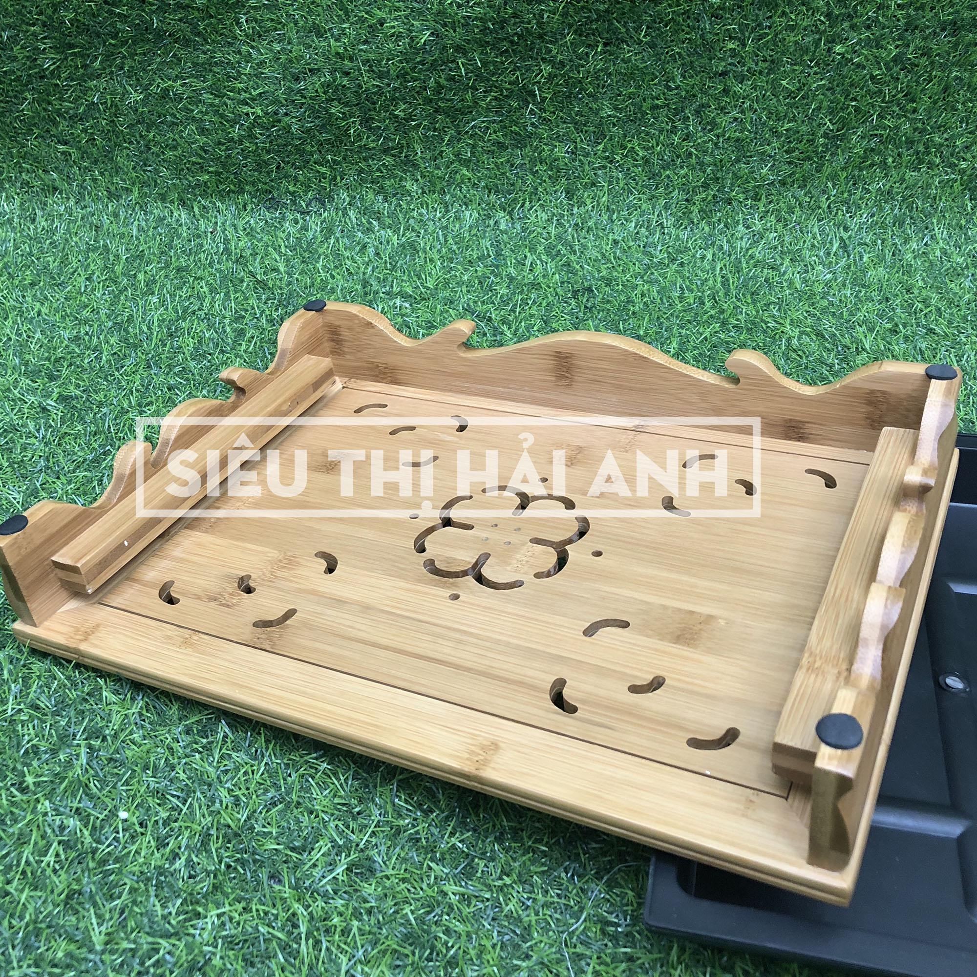 Khay trà gỗ tre lớn (bàn uống trà) họa tiết cổ GDTRA03