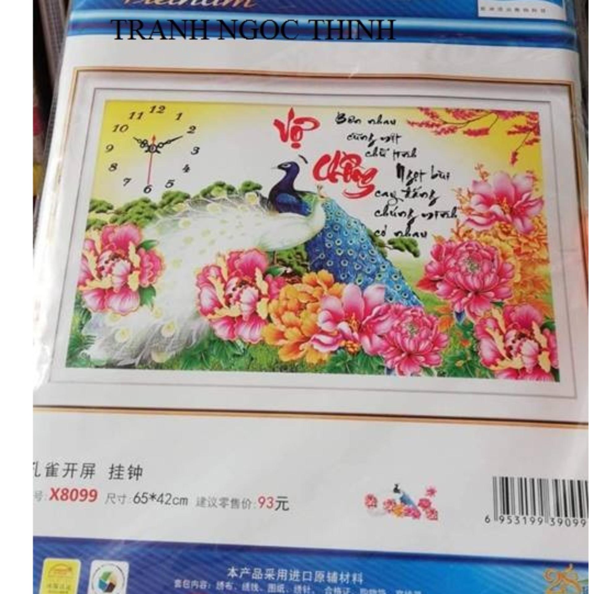 X8099 -tranh thêu đồng hồ vợ chồng đôi công 65*42