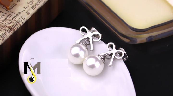 Bông tai Inox nữ Hình chiếc nơ - Ngọc trai