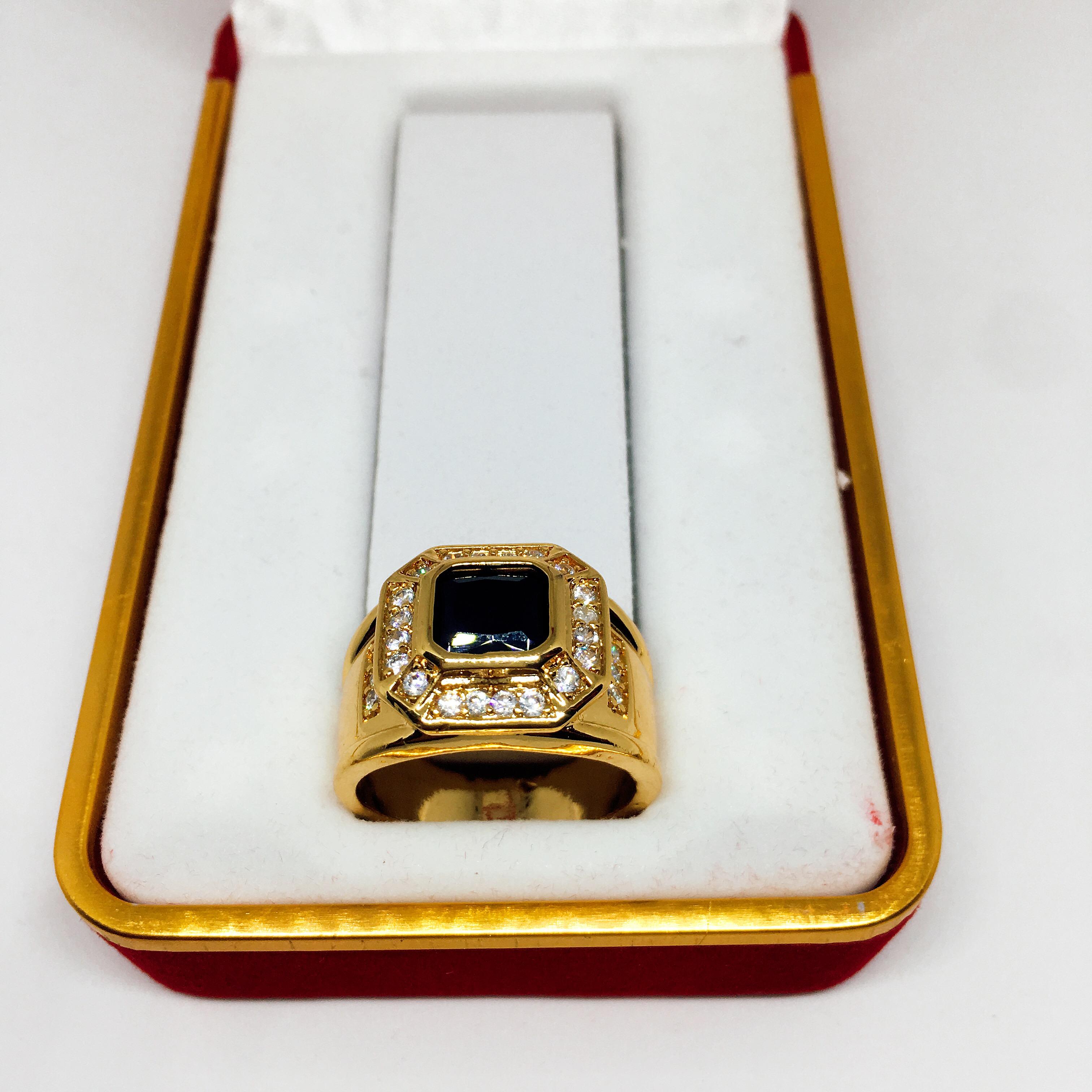 Trang sức nam Nhẫn nam mạ vàng hạt ngọc đen cao cấp, may mắn