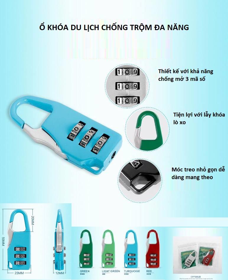 Combo 2 Ổ khóa số du lịch chống trộm Mini nhỏ gọn - Màu ngẫu nhiên