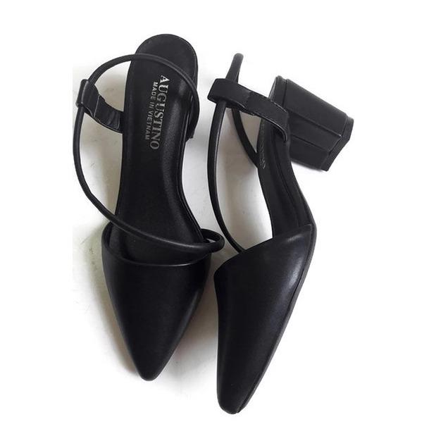 [SALE] Sandal Bít Mũi Nhọn Da Lì Quai Chéo Đế Vuông 5 Phân (Đen)