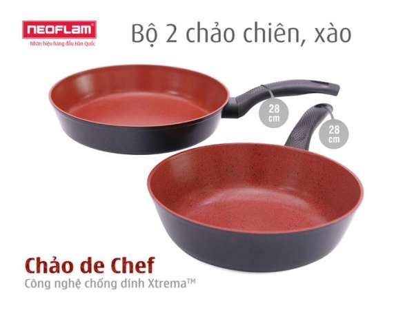 Bộ 2 Chảo Chiên Xào de Chef ( chiên 28cm/ Xào 28cm )