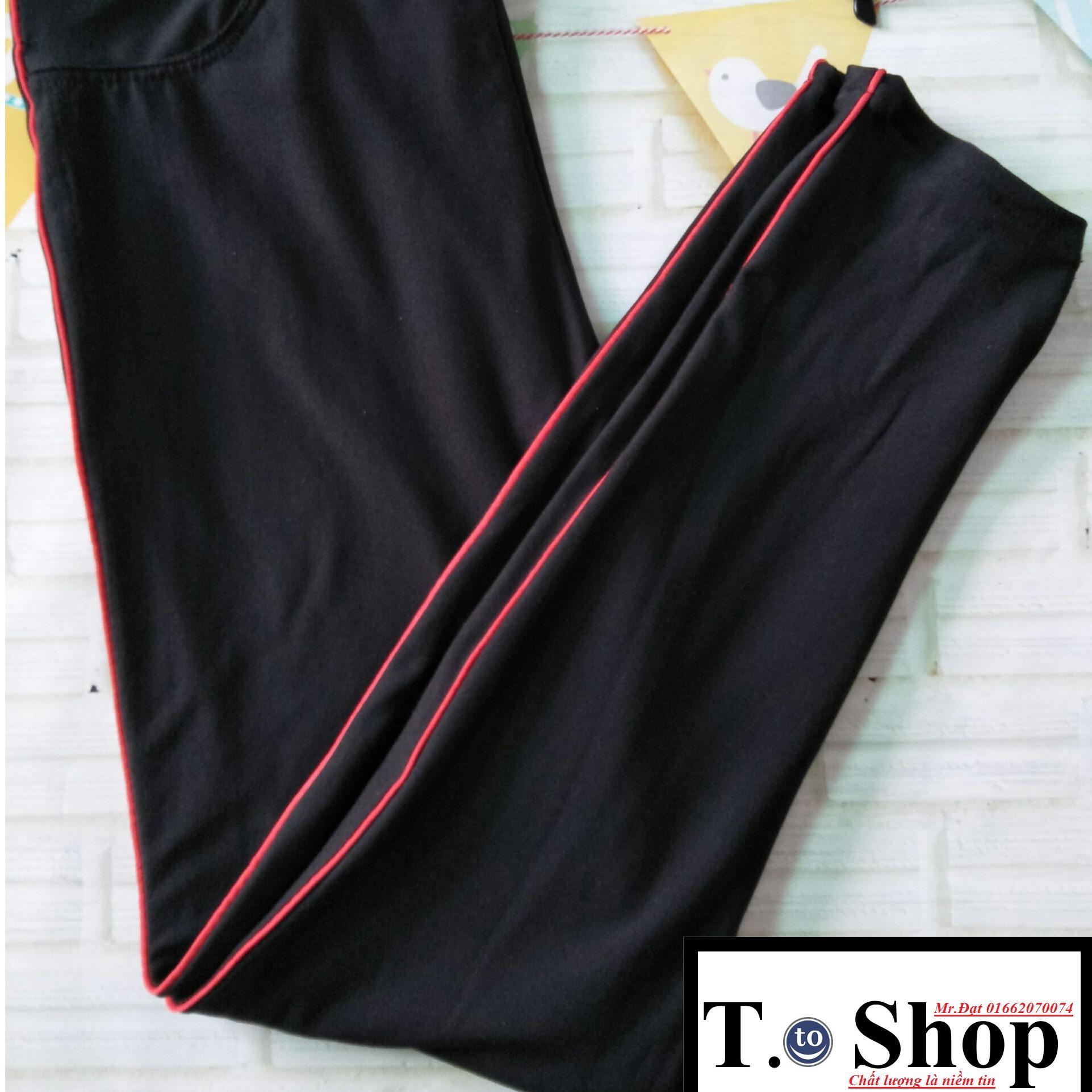 [HCM]Quần thun nữ - legging (Ôm body màu Đen Xám viền sọc đỏ)