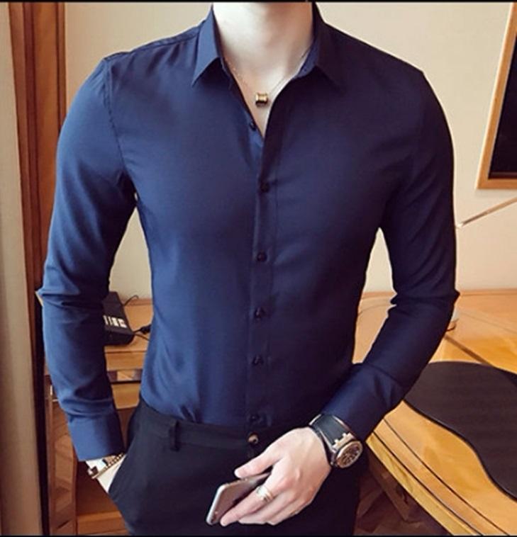 Áo sơ Mi Nam dài tay vải màu xanh Navy
