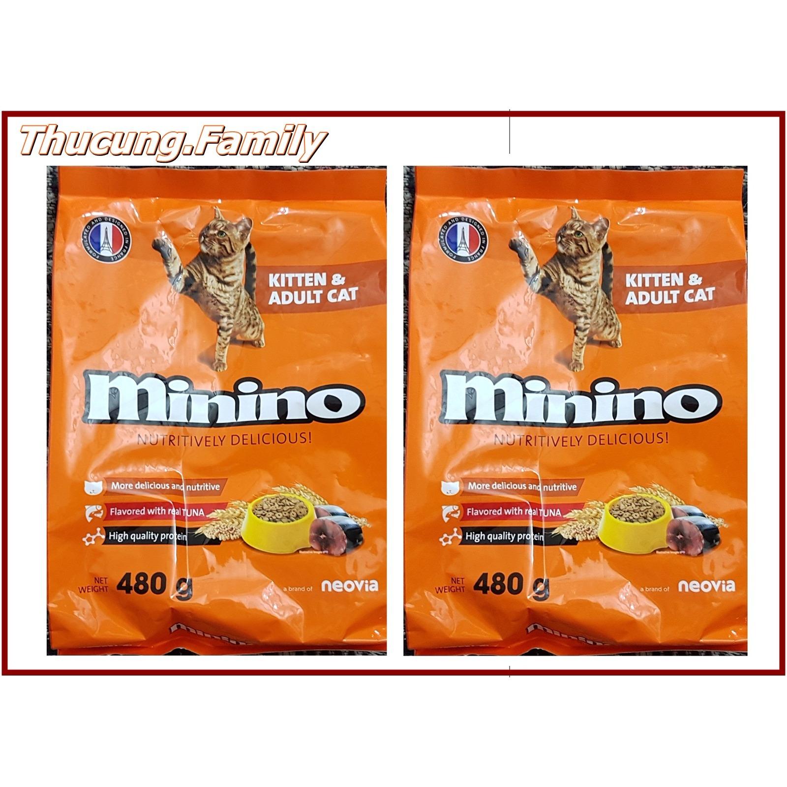 Combo 2 túi thức ăn hạt cao cấp cho MÈO mọi lứa tuổi. MININO 480g. Sản Phẩm của PHÁP.