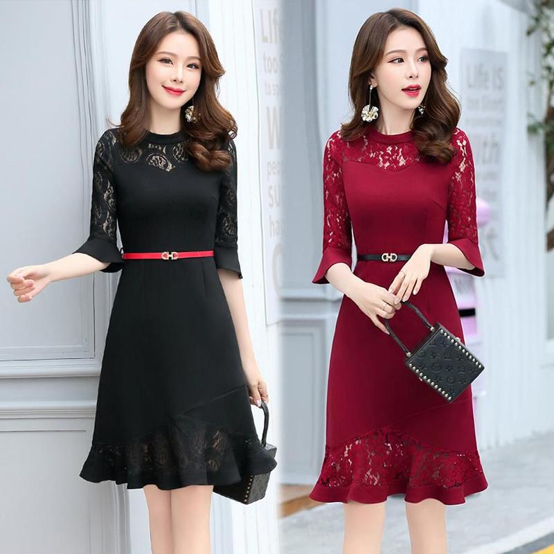 [HCM]Đầm đen body dự tiệc phối ren đuôi cá cao cấp