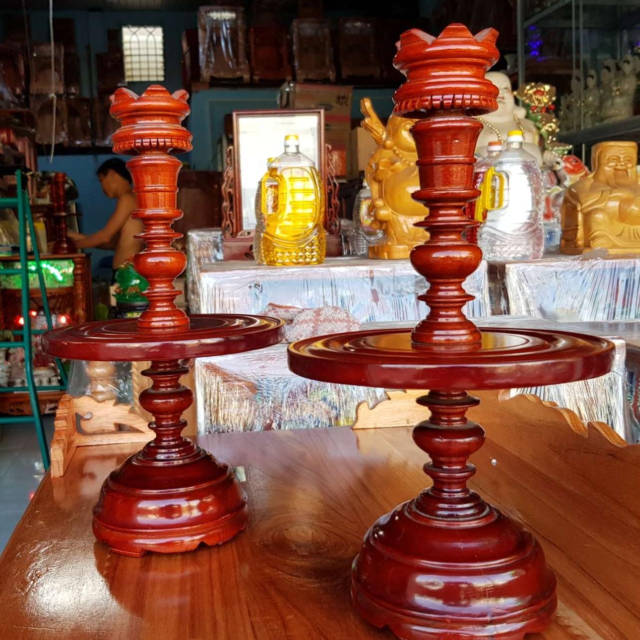 Cặp chân đèn gỗ xà cừ cao 34 cm