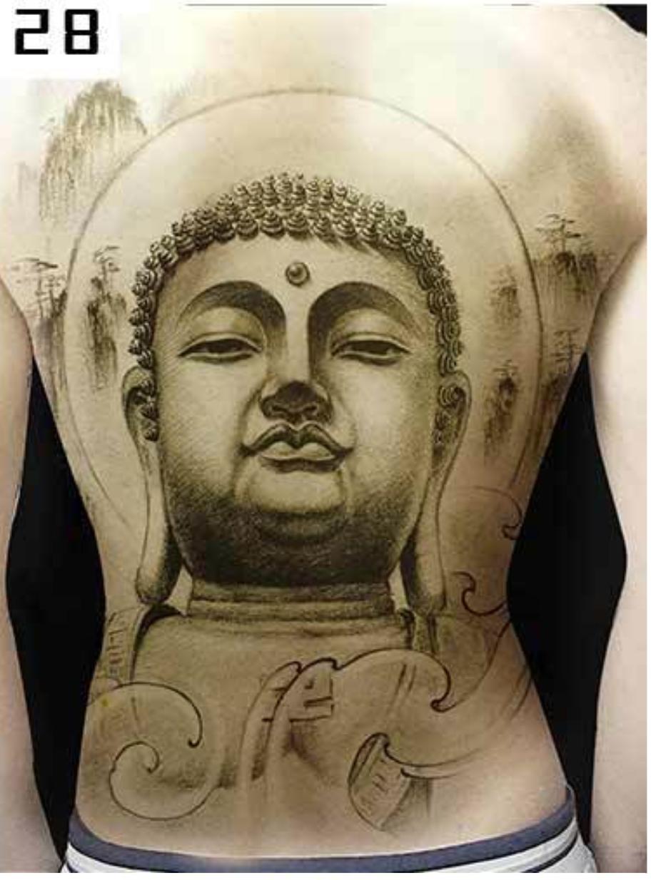 Hình xăm dán tattoo kín lưng 34x48cm chân dung Đức Phật tuyệt đẹp