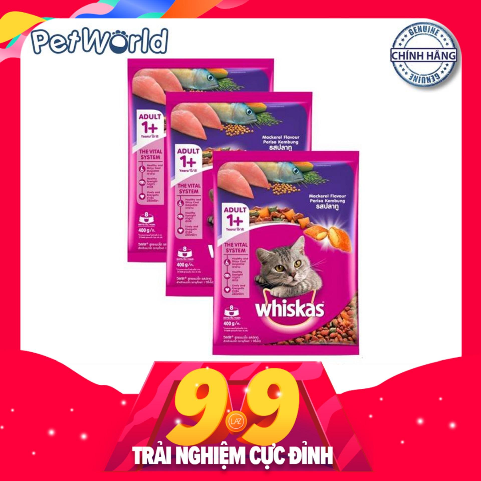 Bộ 3 túi thức ăn mèo Whiskas vị cá thu 400gr