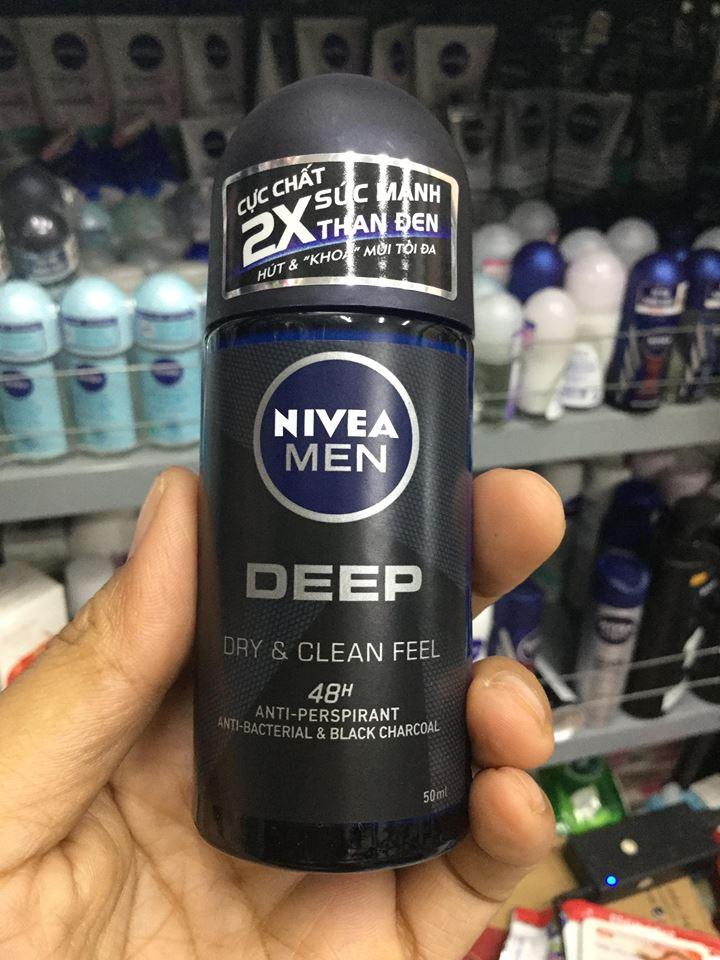 Lăn khử mùi nivea Men deep Dry & Clean Tinh chất than đen 50ml