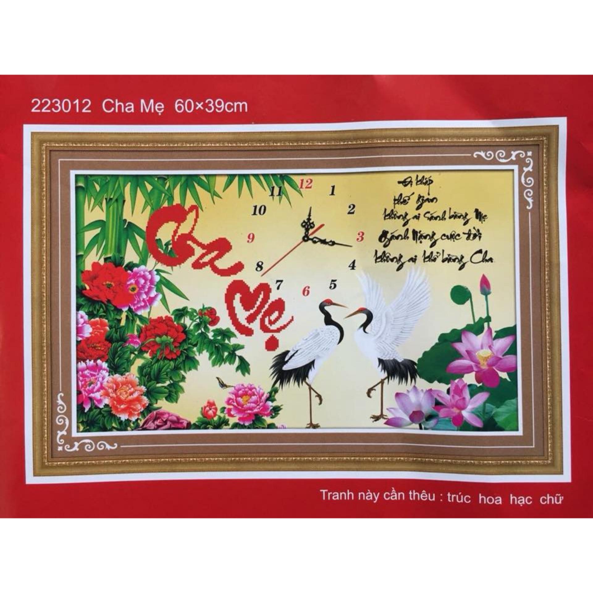 Tranh thêu chữ thập đồng hồ cha mẹ 223012