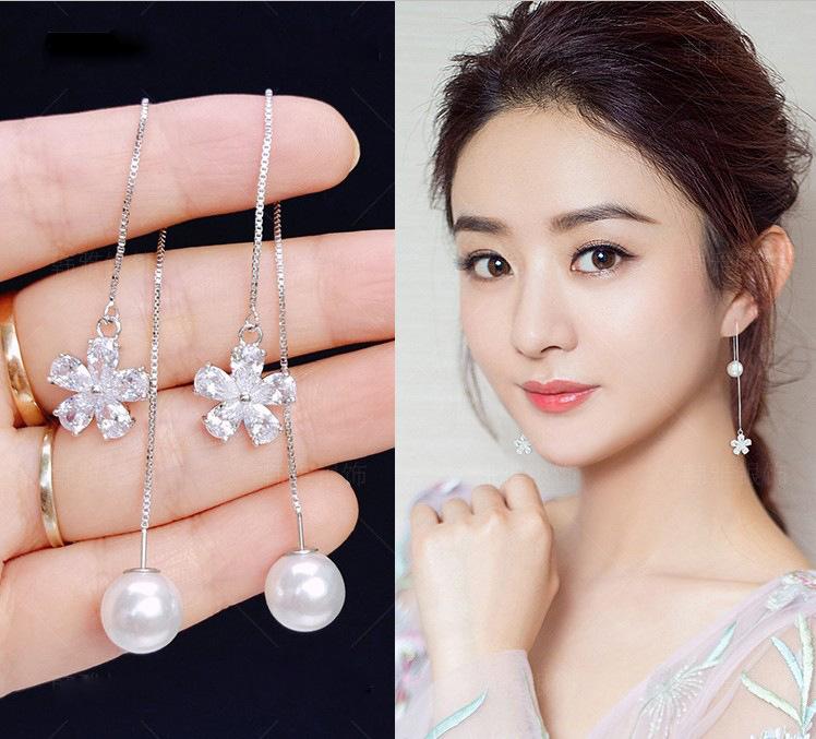 [HCM]BÔNG TAI DÀI MẶT HOA NGỌC TRAI - B180715