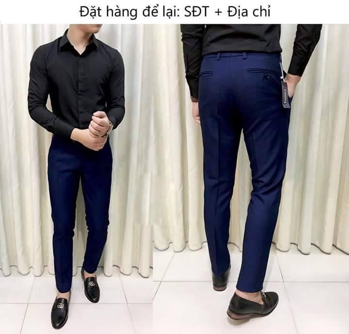 Quần âu nam ống côn màu xanh
