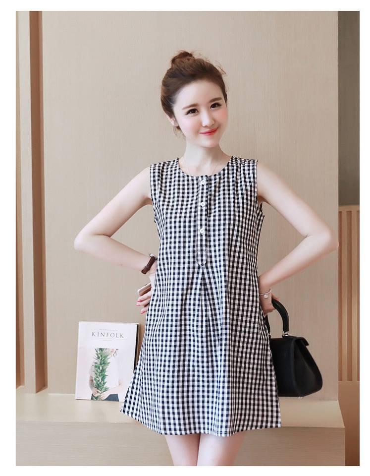 Váy Bầu Kẻ Caro Sát Nách _1244