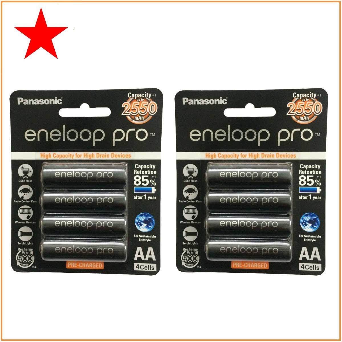 Combo 2 vỉ pin sạc AA Panasonic Eneloop 2550mAh (1 vỉ 4 viên)