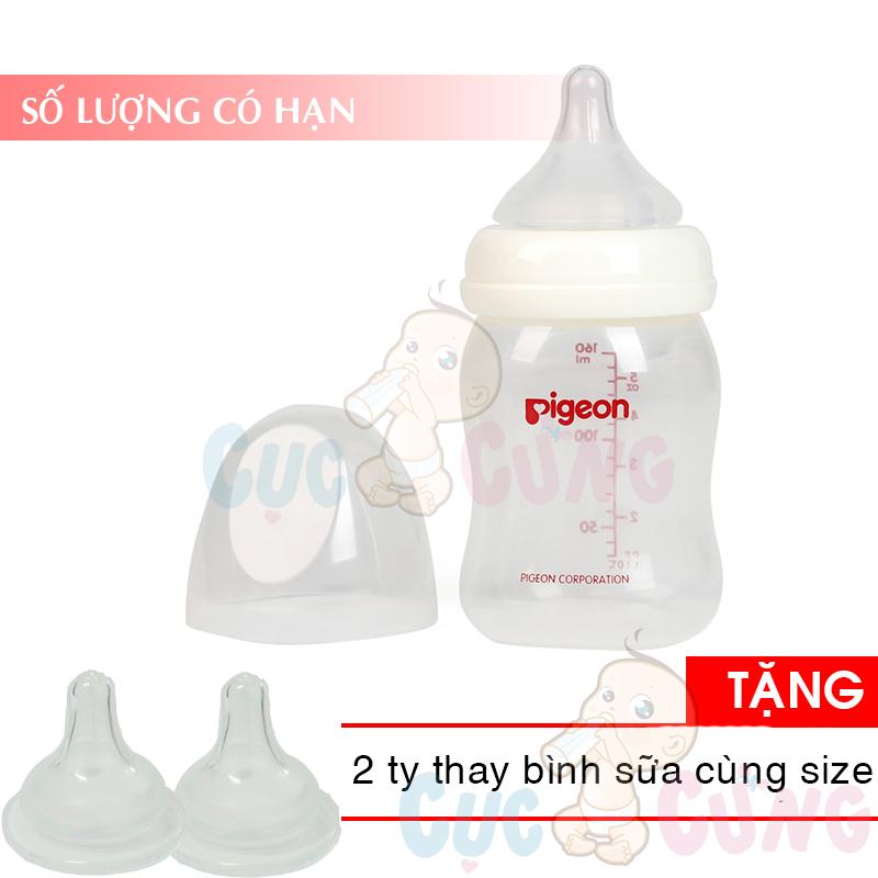 Bình sữa cổ rộng Pigeon nhựa PP 160ml Tặng 2 ty thay binh sua cùng size - BInh sua an toan cho be