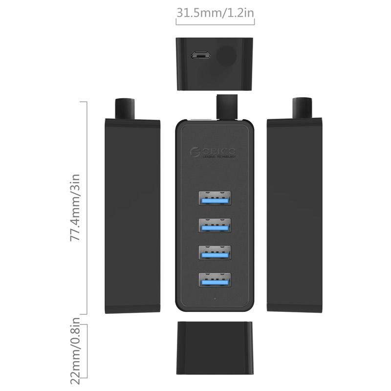 Bộ chia USB 4 cổng USB 3.0 Orico W5P-U3 (Đen)